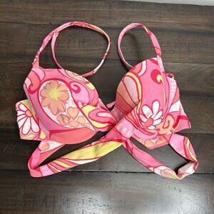 Aerie Pink Strappy Floral Bikini Swimsuit swim Top  Blakely 34D